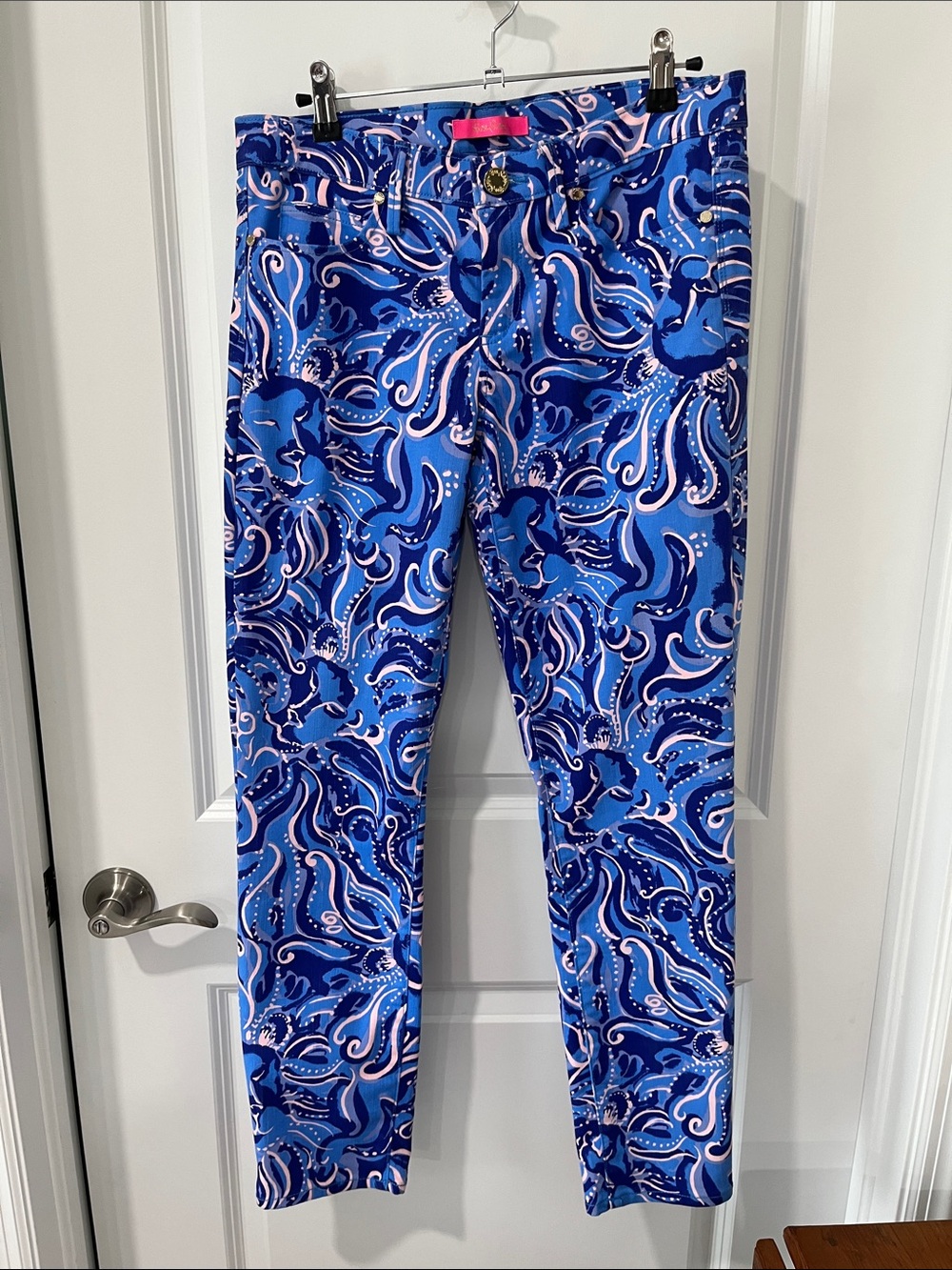 Lilly Pulitzer South Ocean Coastal Blue Whispurr Skinny Ankle NWOT SZ 8